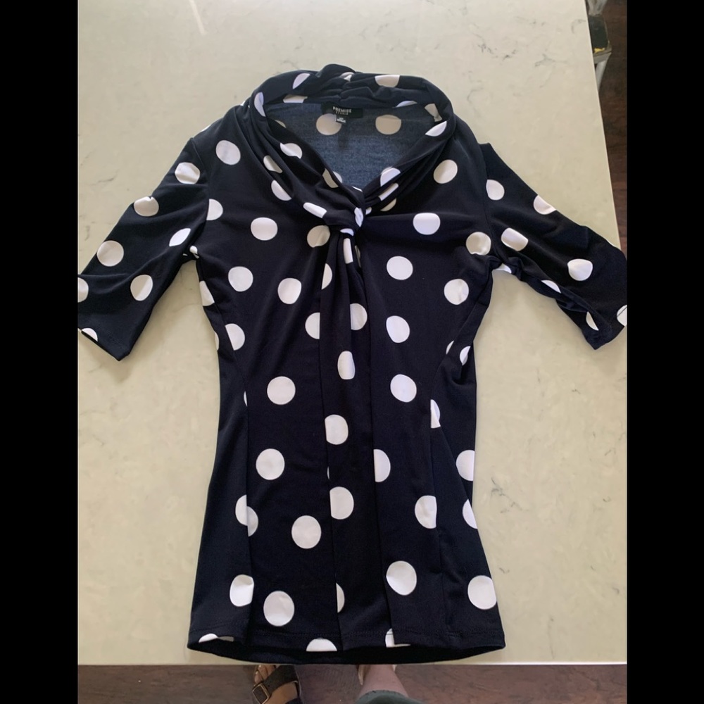 Premise Navy Polka Dot Fitted Shirt with Bow